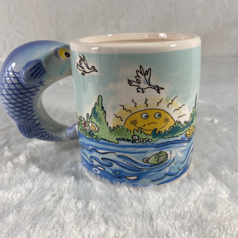 Russ "You're The Catch of the Year" Ceramic Fishing Mug Cup Fish Handle Vintage - Picture 6 of 11